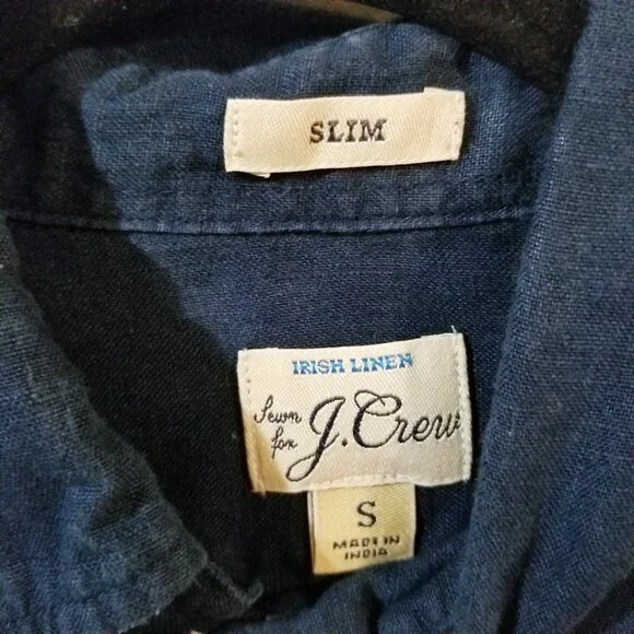 Men’s J. Crew SLIM - Baird McNutt Irish Linen Button Up Shirt - Navy Blue Small - Picture 2 of 7